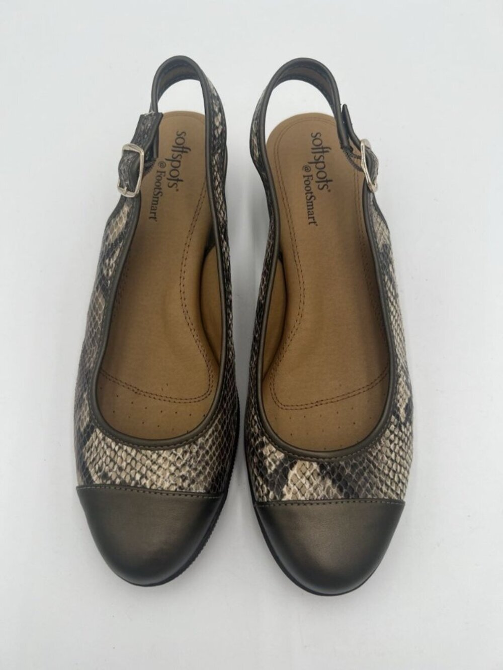 Softspots by FootSmart Slingback Wedge Shoes Snakeskin Print Bronze Toe Cap 10M